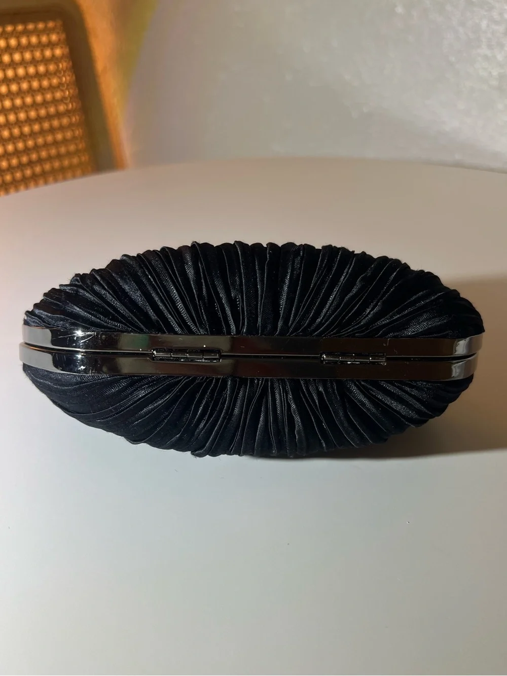 White House Black Market Black Pleated Evening Clutch with Crystal Kiss-Lock - Picture 3 of 6